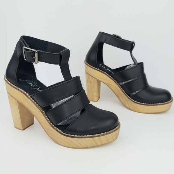 Free People Mix It Up Black Leather Platform Clog Heels EU40 - Picture 11 of 12